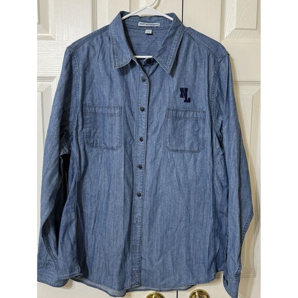 Port Authority Ladies Patch Pockets Embroidered Heavy Duty Denim Shirt - Sz XXL - Picture 1 of 4